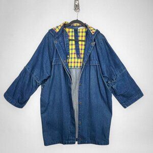 Vintage MJL & CO Denim Jacket With Plaid‎ Lining & Hood S